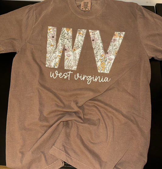 West Virginia Floral- Comfort Colors Tee (brown)