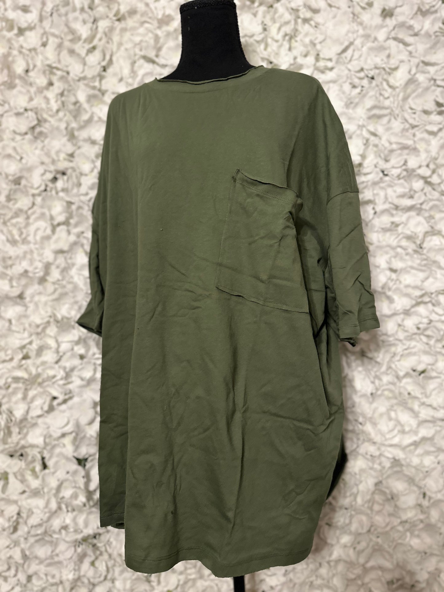 Paige Plus Oversized Pocket Olive Tee