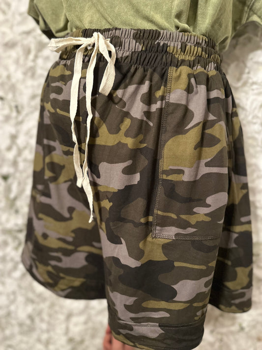 Madeline Plus Camo Pocket Shorts