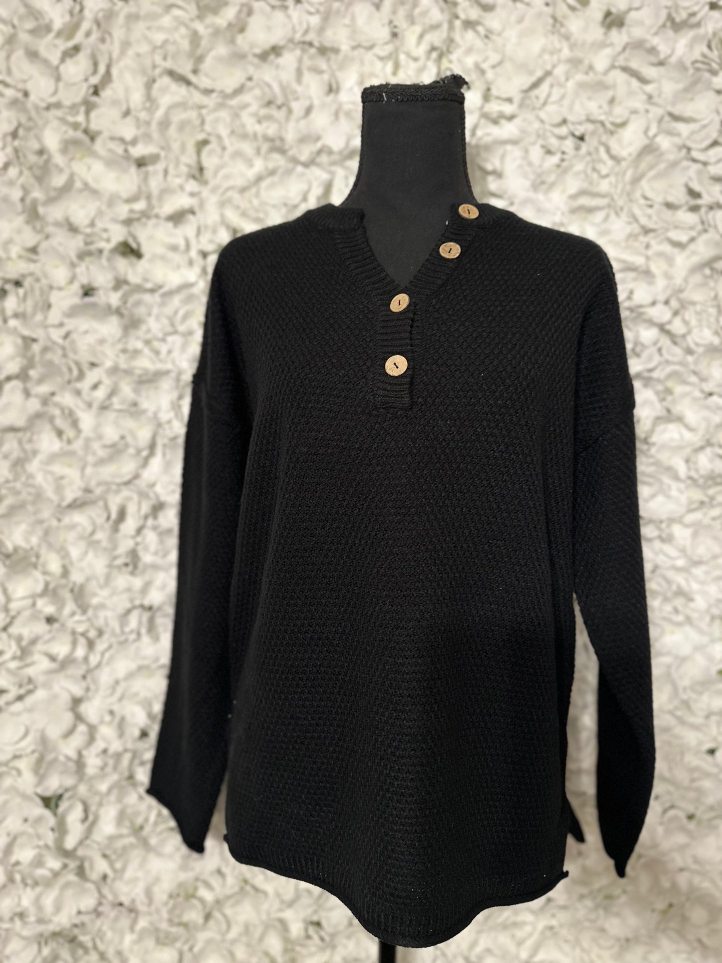 Kennedy Waffle Knit Button Sweater Top