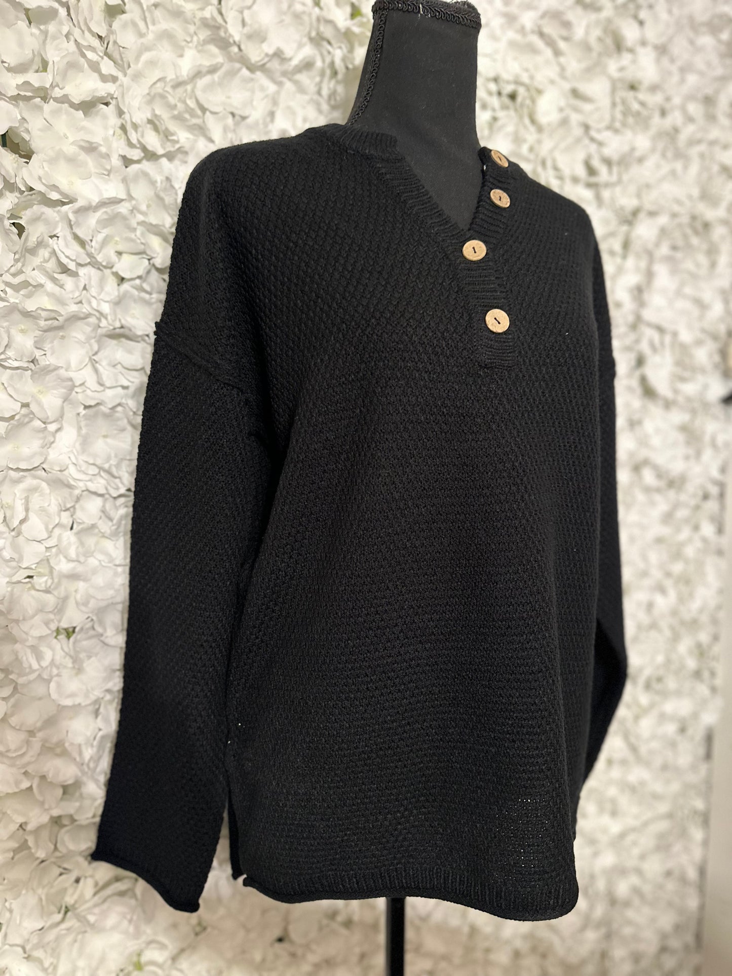 Kennedy Waffle Knit Button Sweater Top