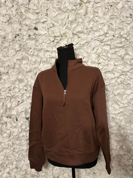 Olivia Zip Crop Pullover-Brown