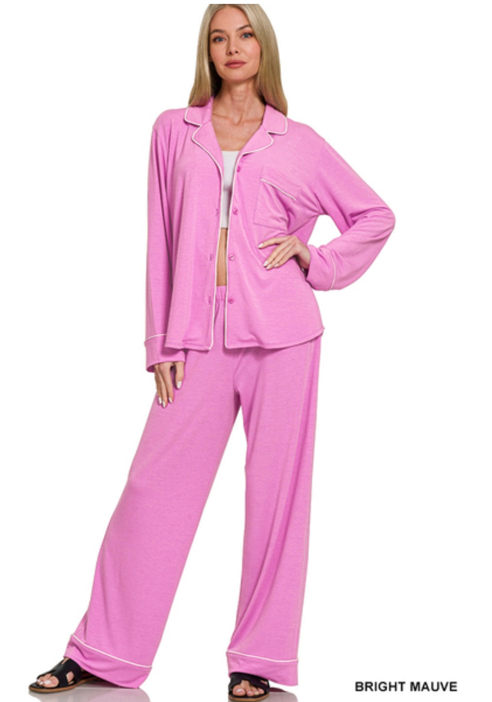 Ava 2-Piece Lounge/ Pajama Set-Pink