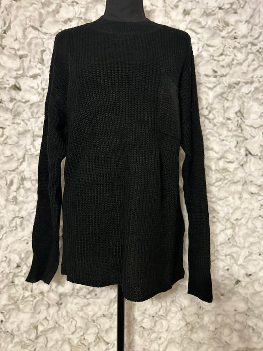 Thea Black Knit Pocket Sweater Top- Plus & Regular